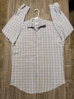 Peter Millar Men's Plaid Dress Shirt in Light Blue and Gray